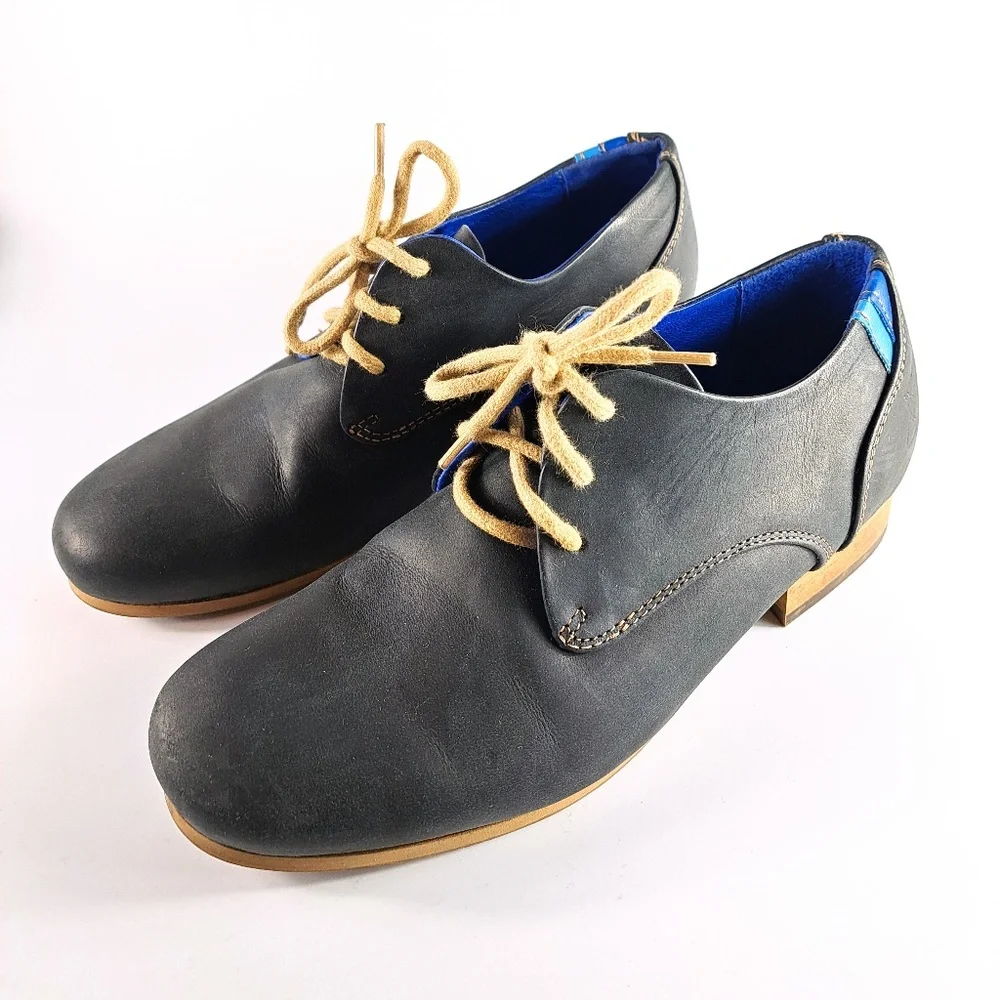 John Fluevog Classic Radio CBC Derby Shoes Black and Blue Size 6.5 - Picture 3 of 8